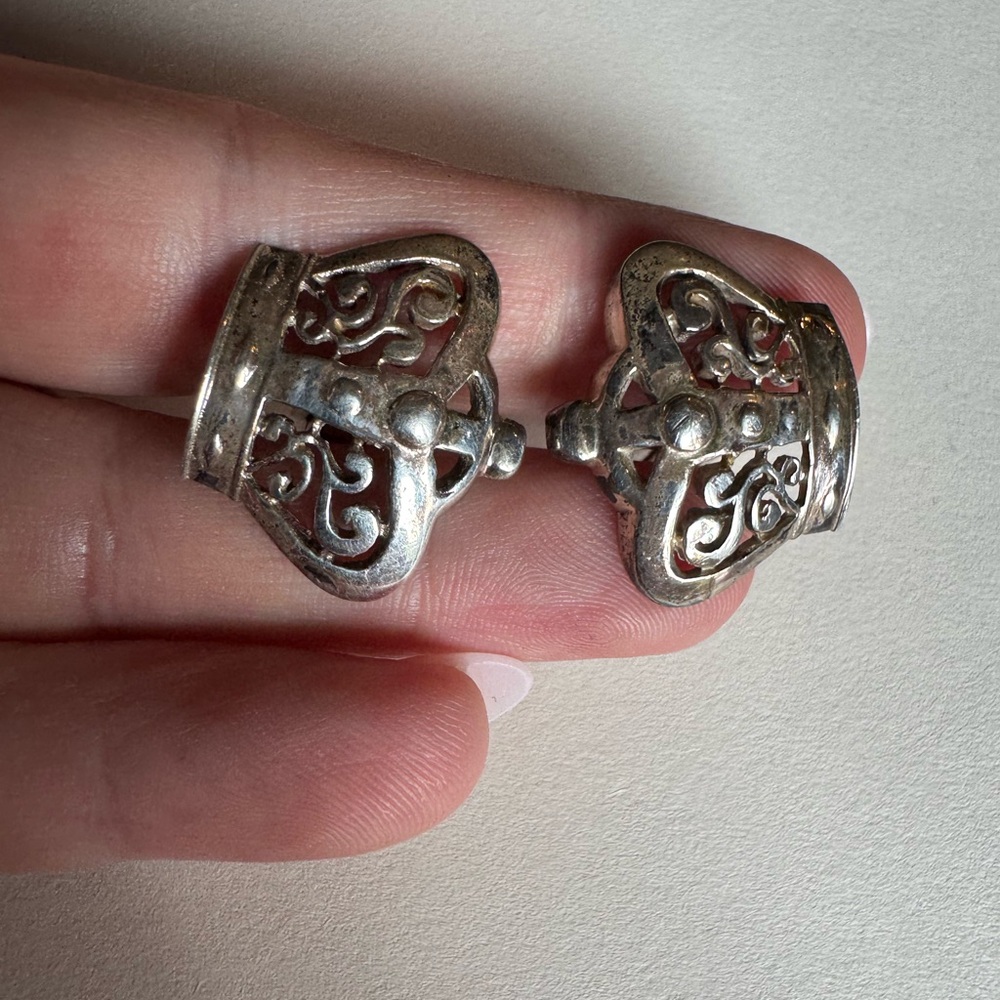 Elegant Vintage Sterling Silver Filigree Crown Cufflinks 12.6 - Picture 3 of 9